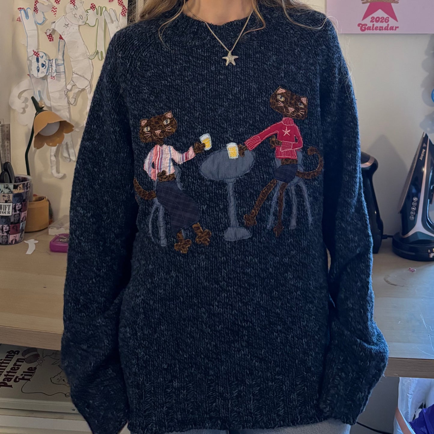 Navy cat knitted jumper