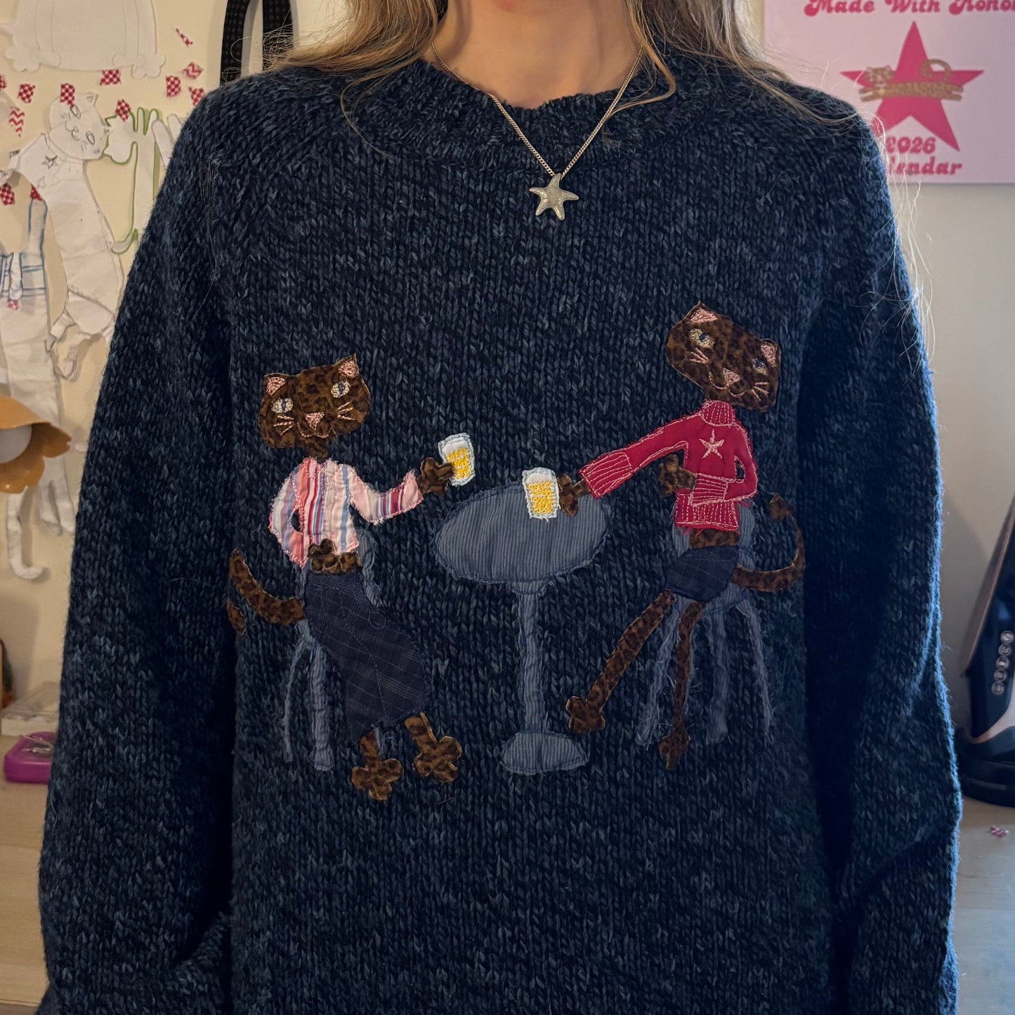 Navy cat knitted jumper