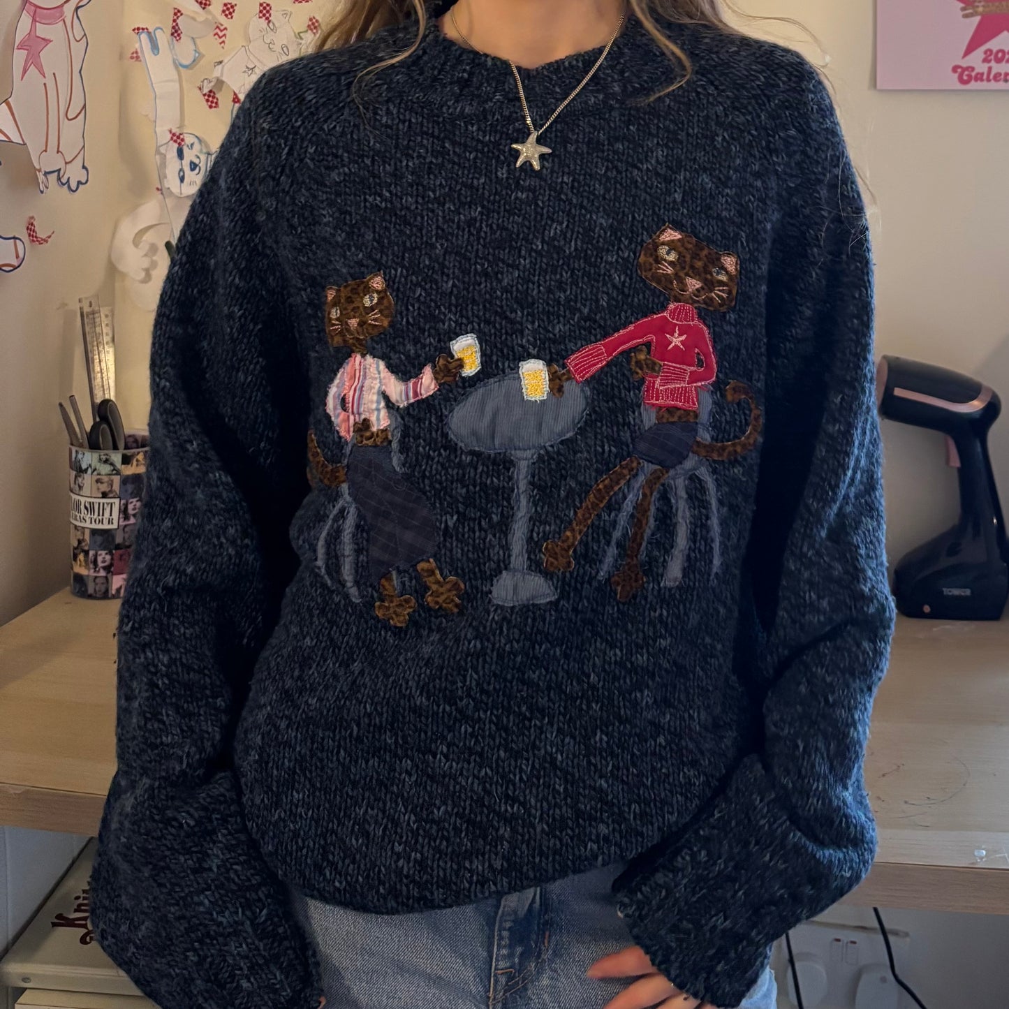 Navy cat knitted jumper